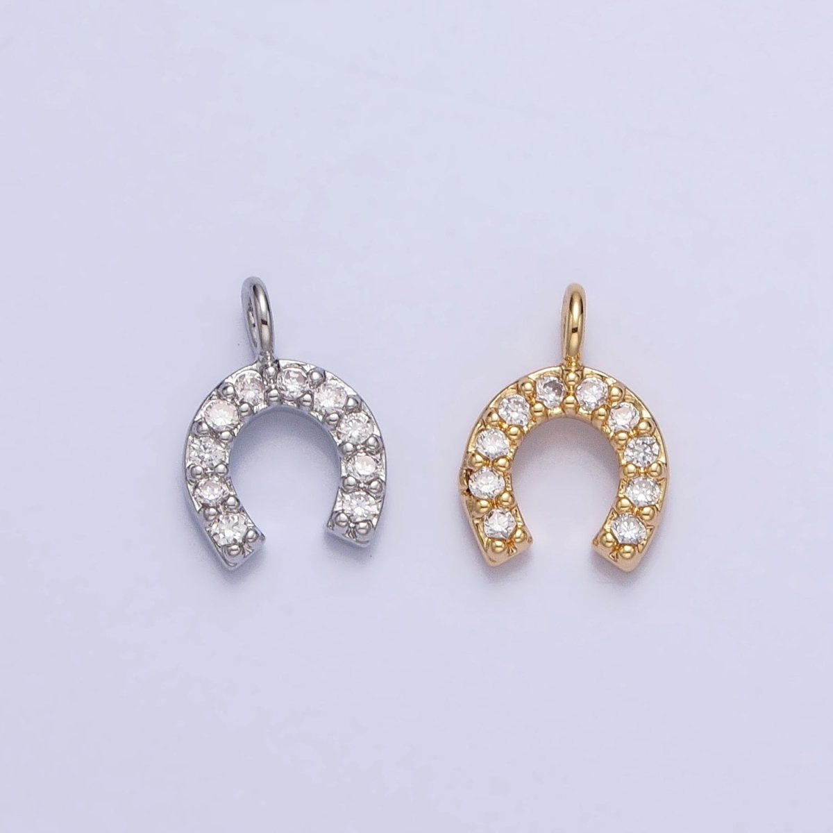 Mini Gold Horsehose Charm Micro Pave Silver Horse Shoe Pendant add on Charm AC-759 AC-760 - DLUXCA