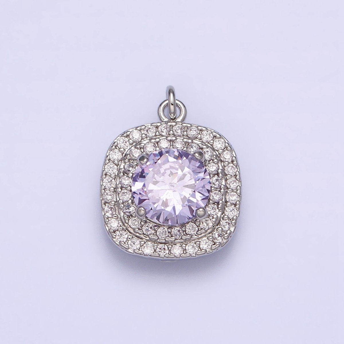 Mini Gold Lavender Oval Square Charm with Micro Pave Cz Stone Geometric Pendant AC502 AC503 - DLUXCA