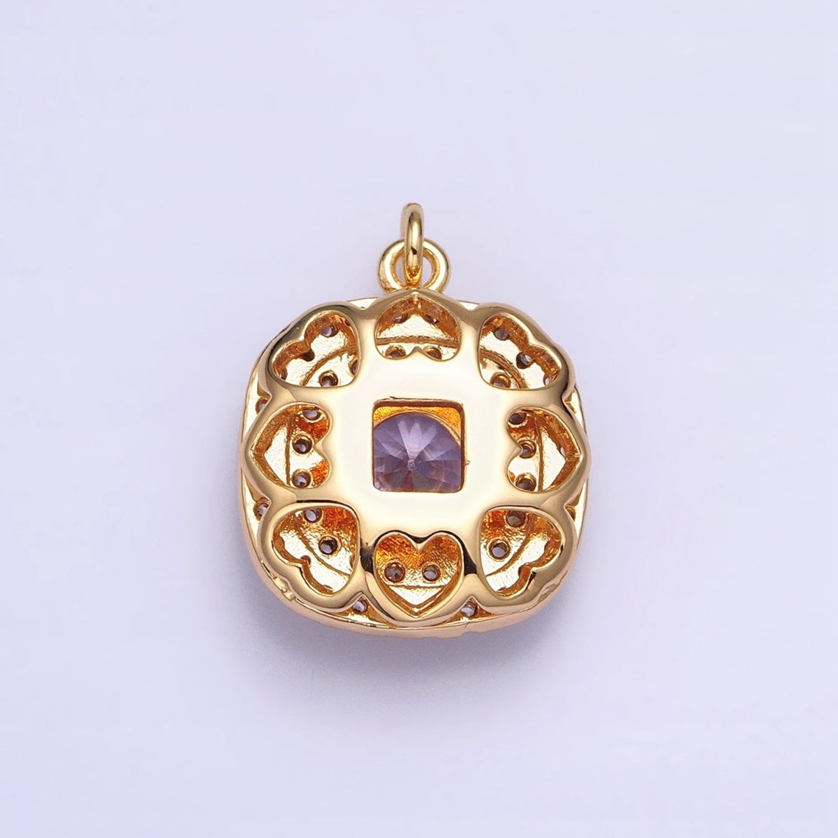 Mini Gold Lavender Oval Square Charm with Micro Pave Cz Stone Geometric Pendant AC502 AC503 - DLUXCA