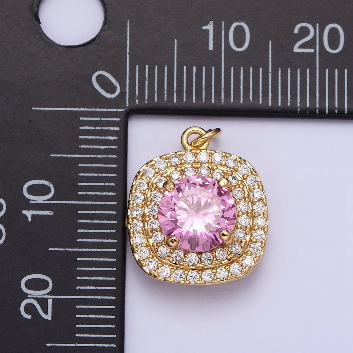 Mini Gold Lavender Oval Square Charm with Micro Pave Cz Stone Geometric Pendant AC502 AC503 - DLUXCA