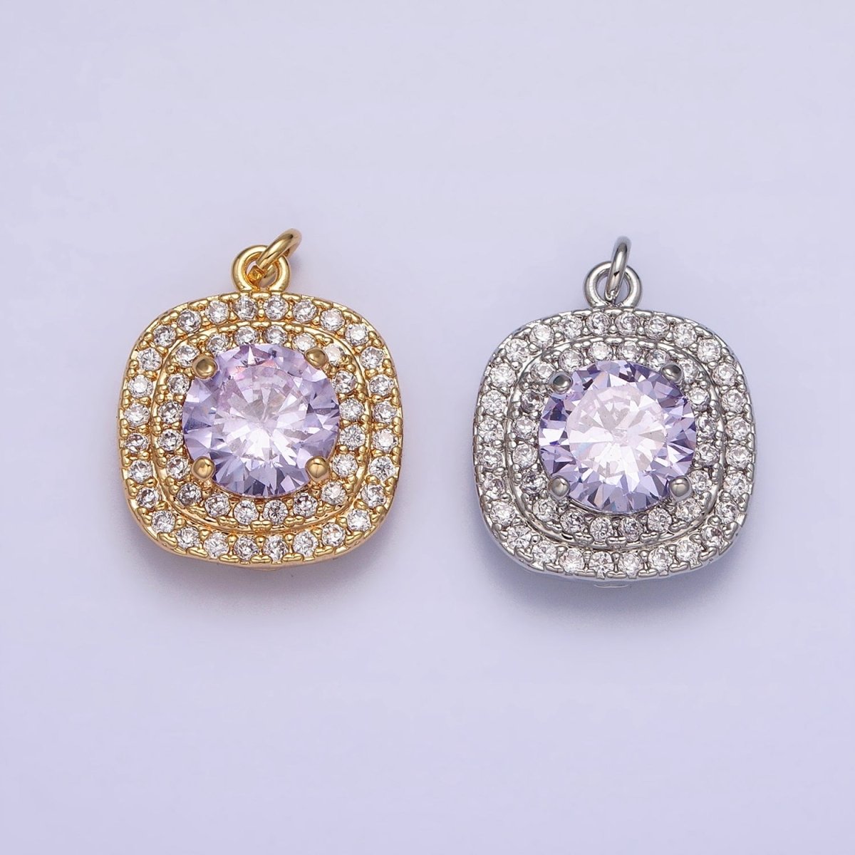 Mini Gold Lavender Oval Square Charm with Micro Pave Cz Stone Geometric Pendant AC502 AC503 - DLUXCA