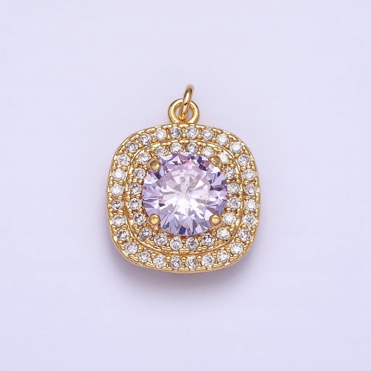 Mini Gold Lavender Oval Square Charm with Micro Pave Cz Stone Geometric Pendant AC502 AC503 - DLUXCA