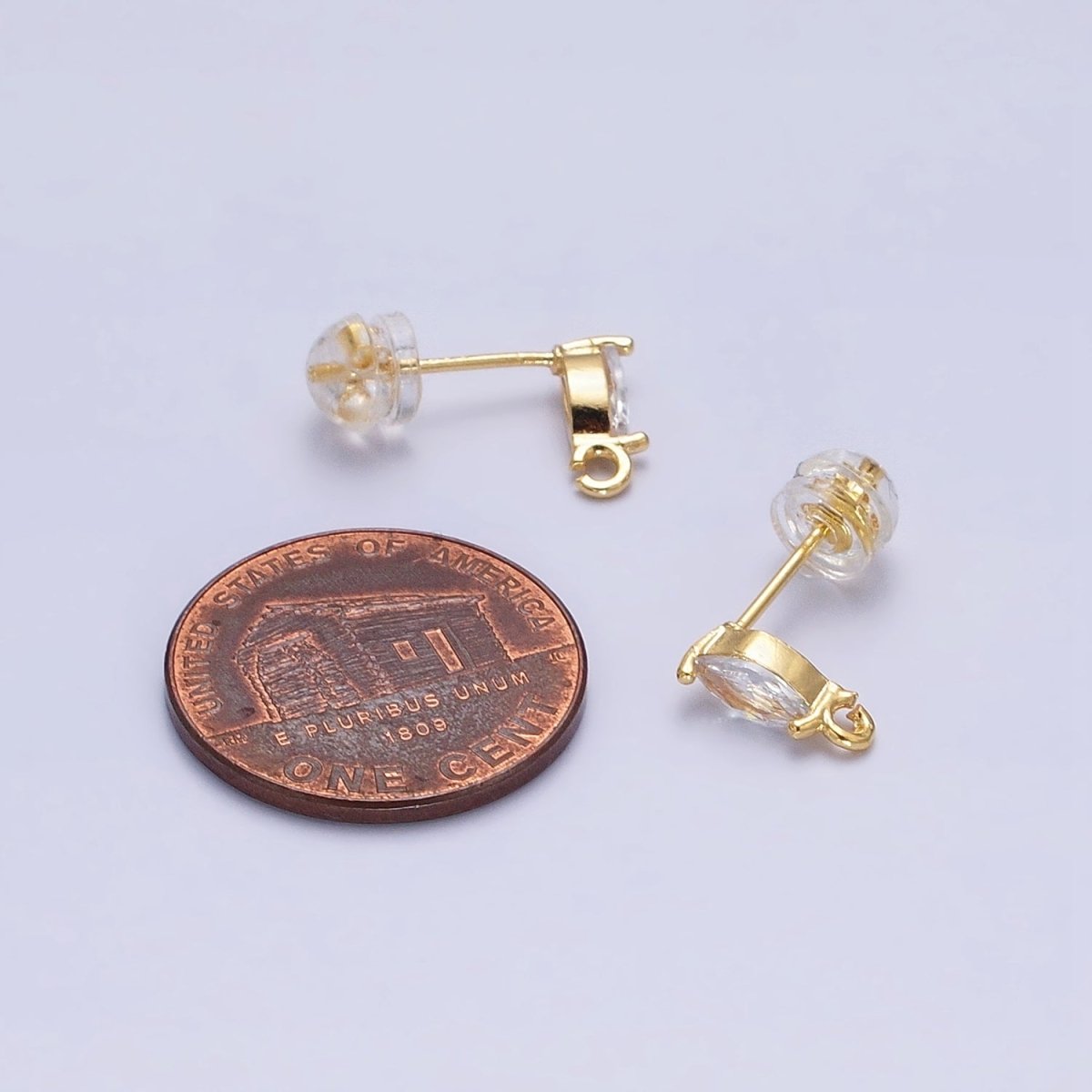 Mini Gold Marquise CZ Stone Earring Post Stud Earring with Open Link for Earring Component Z-189 - DLUXCA