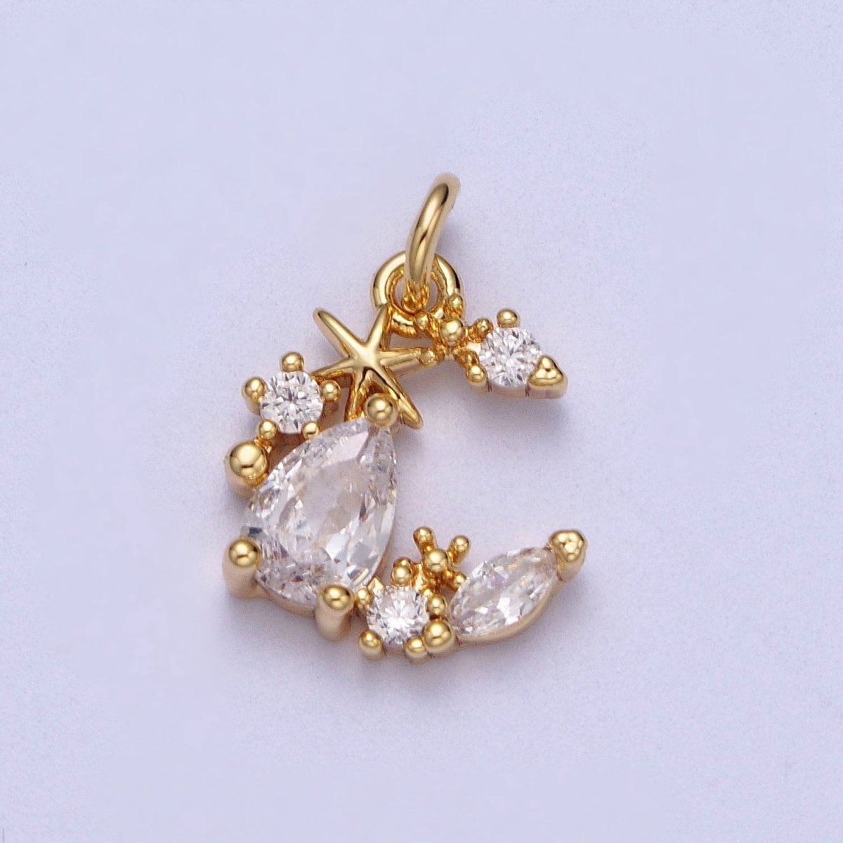 Mini Gold Moon Charm TearDrop Cz Stone Crescent Moon for Celestial Jewelry Add on Pendant A-098 - DLUXCA