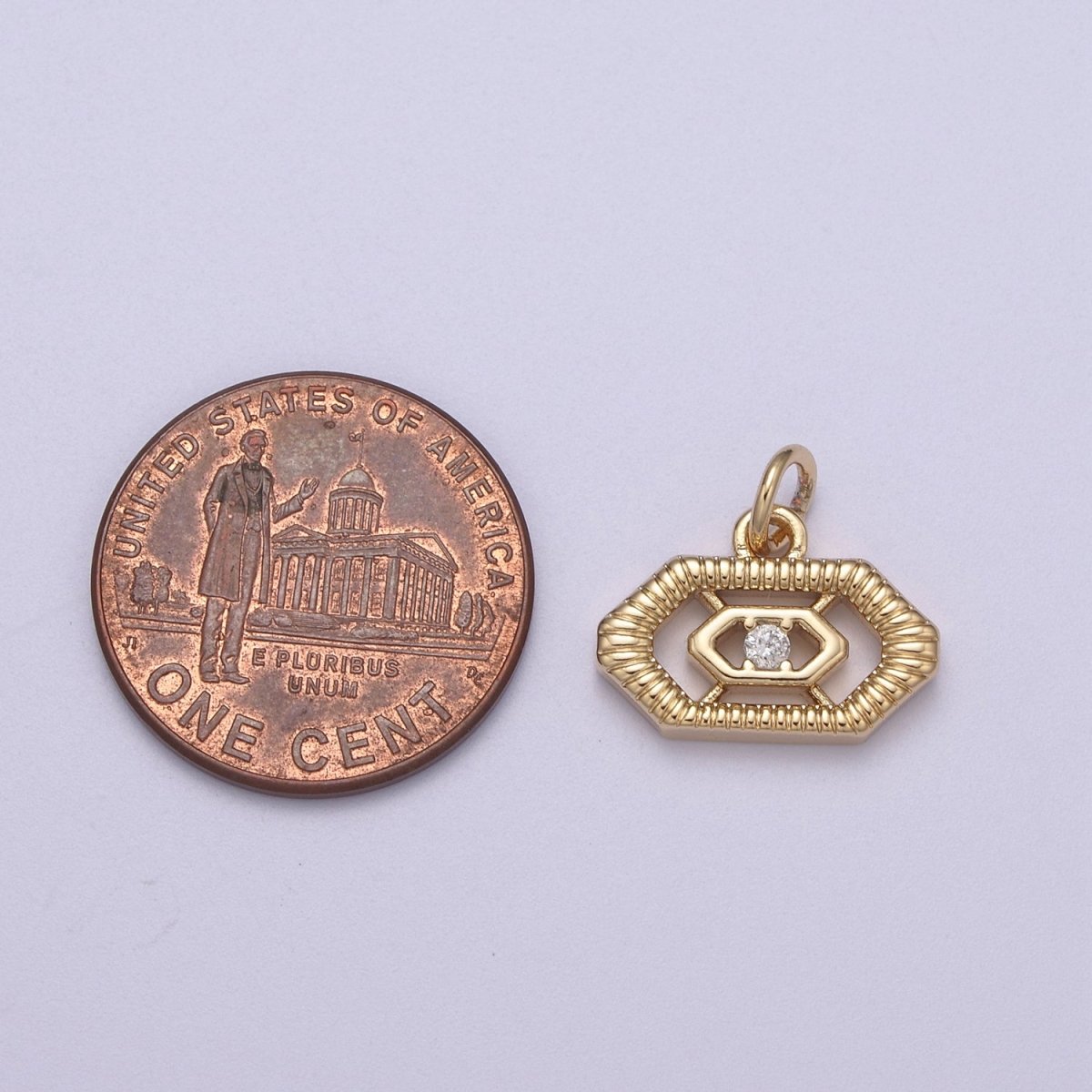 Mini Gold Octagon CZ Charm Add on Charm for Bracelet Necklace N-298 - DLUXCA