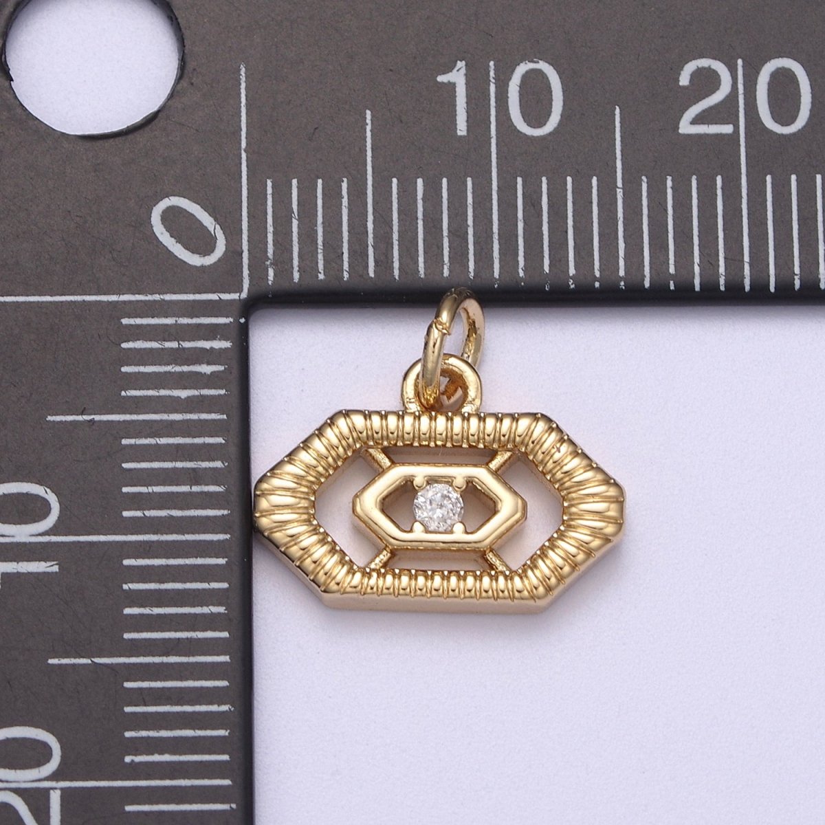 Mini Gold Octagon CZ Charm Add on Charm for Bracelet Necklace N-298 - DLUXCA