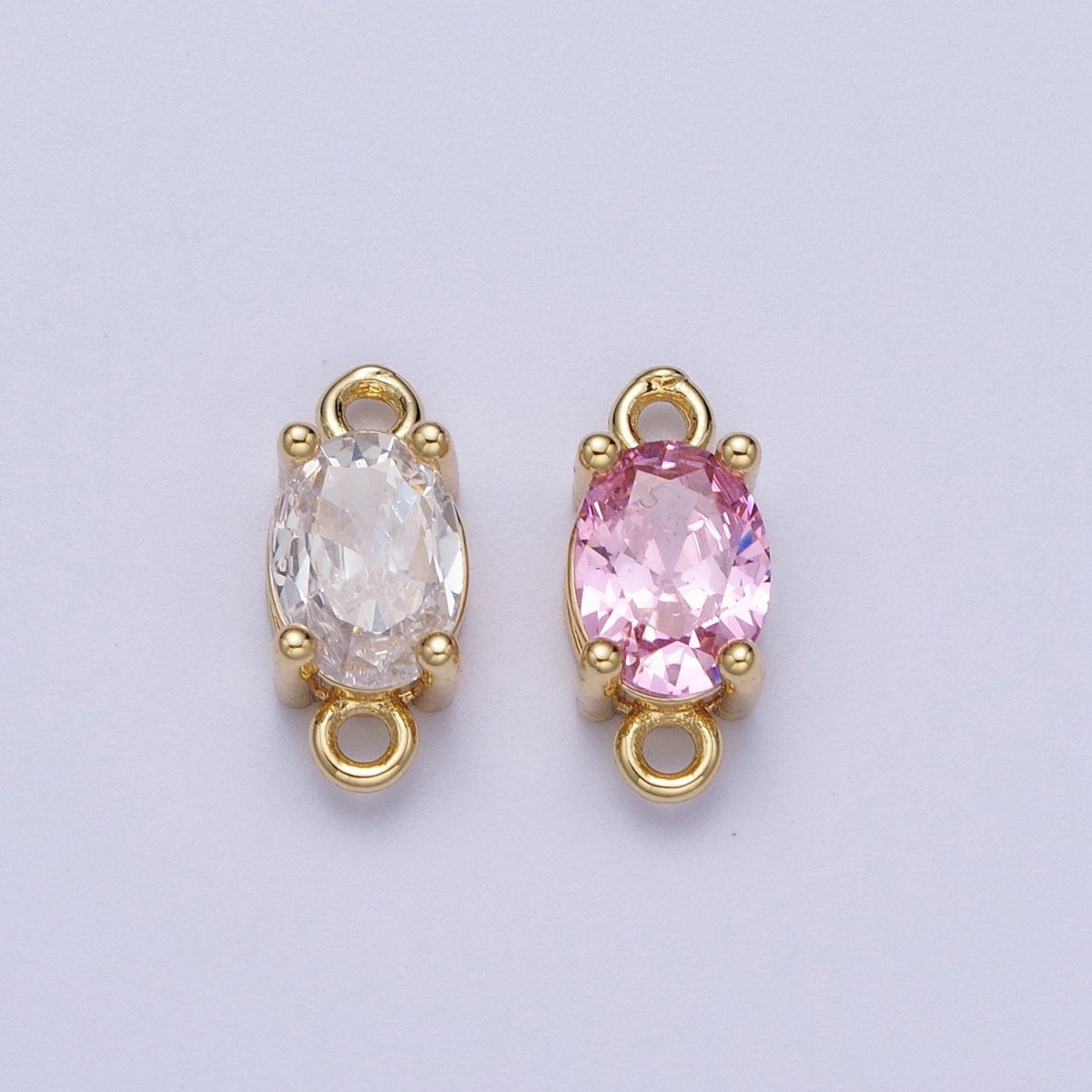 Mini Gold Oval Charm Connector for Necklace Bracelet Earring Link Connector Pink Clear CZ Stone Finding G-571 G-572 - DLUXCA