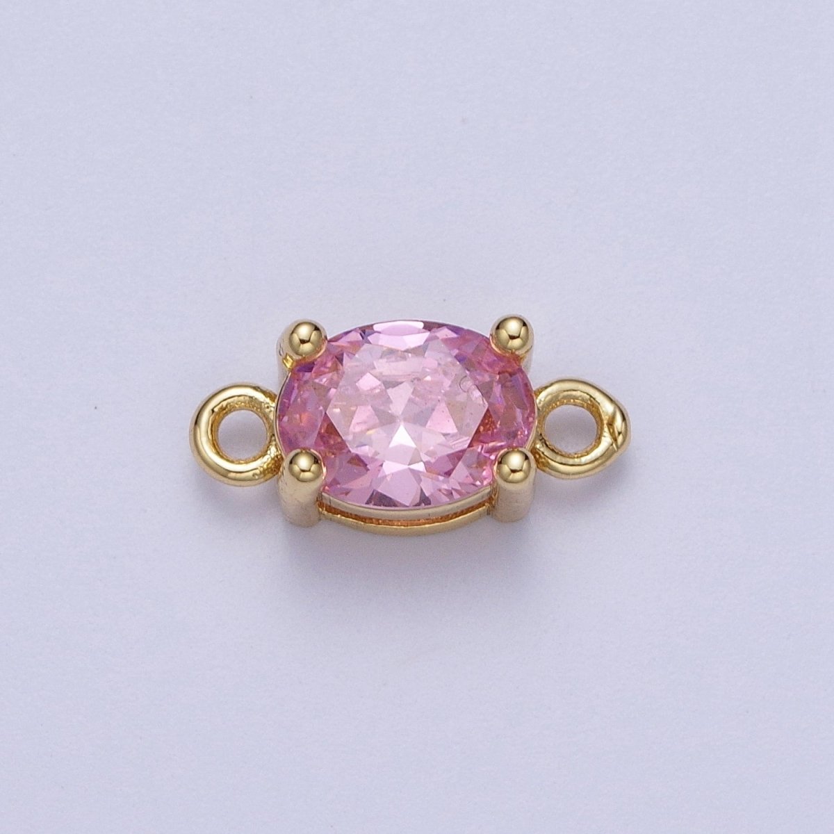 Mini Gold Oval Charm Connector for Necklace Bracelet Earring Link Connector Pink Clear CZ Stone Finding G-571 G-572 - DLUXCA