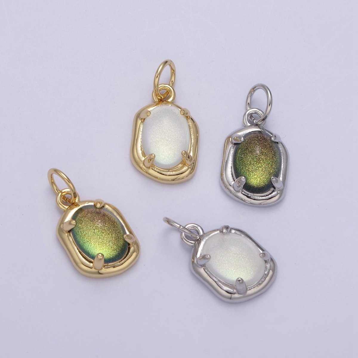 Mini Gold Oval Charm with Opal Stone for Minimalist Jewelry N-464 N-465 N-466 N-467 - DLUXCA