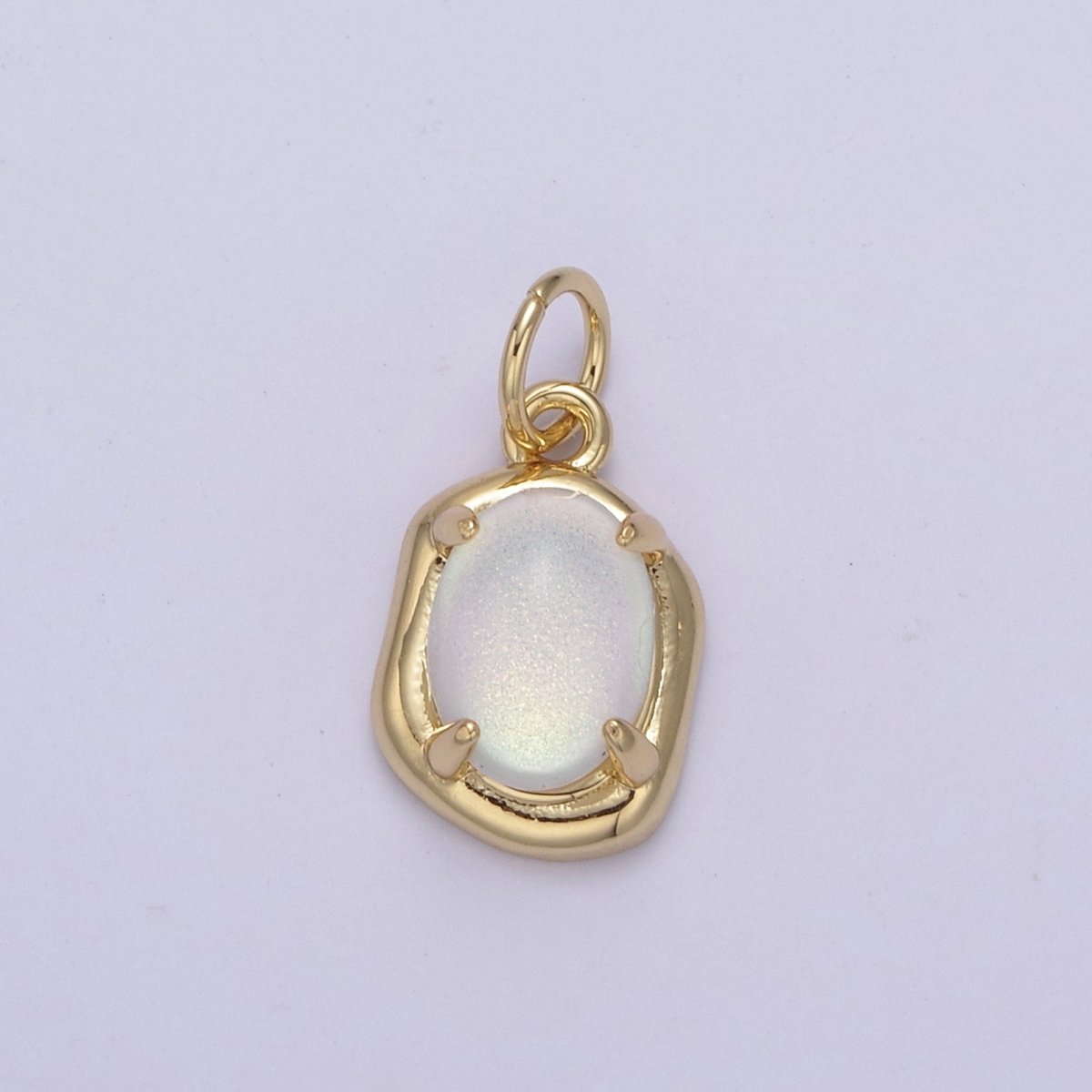 Mini Gold Oval Charm with Opal Stone for Minimalist Jewelry N-464 N-465 N-466 N-467 - DLUXCA