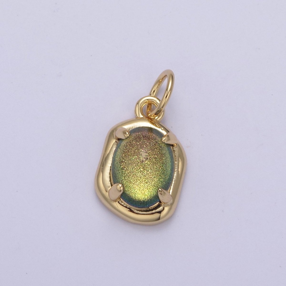 Mini Gold Oval Charm with Opal Stone for Minimalist Jewelry N-464 N-465 N-466 N-467 - DLUXCA