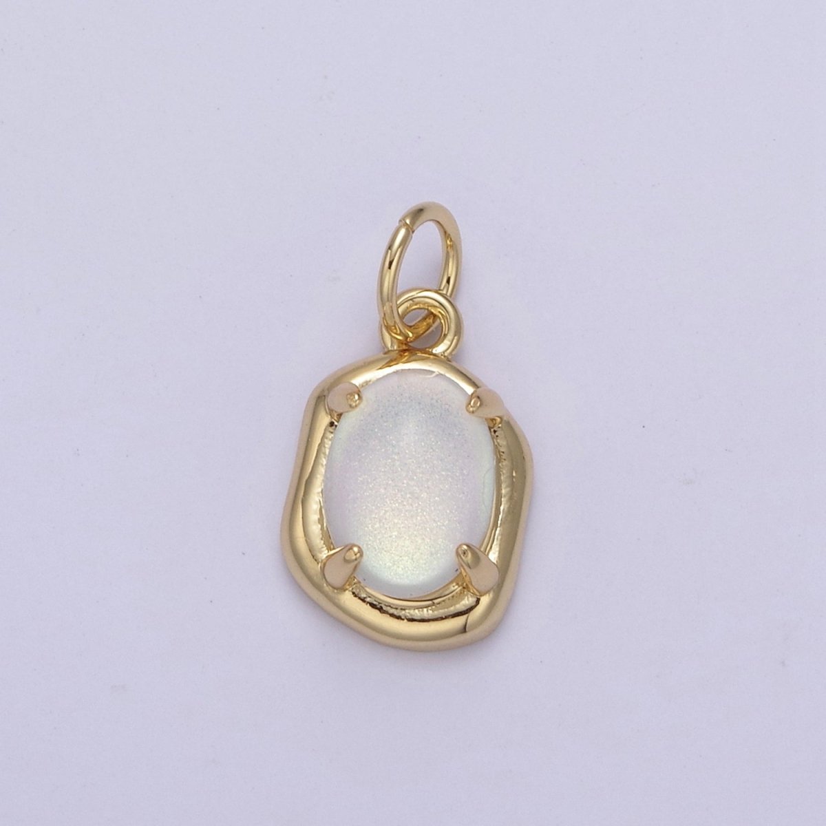 Mini Gold Oval Charm with Opal Stone for Minimalist Jewelry N-464 N-465 N-466 N-467 - DLUXCA