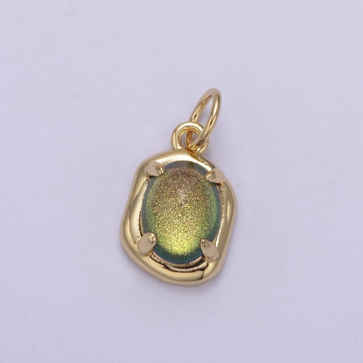Mini Gold Oval Charm with Opal Stone for Minimalist Jewelry N-464 N-465 N-466 N-467 - DLUXCA
