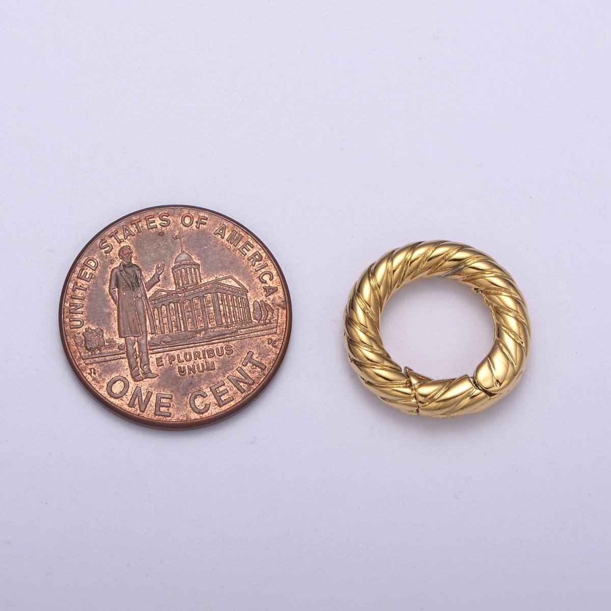 Mini Gold Push Gate ring, 15mm Round Twisted Rope Ring Charm Holder L-598 L-599 - DLUXCA