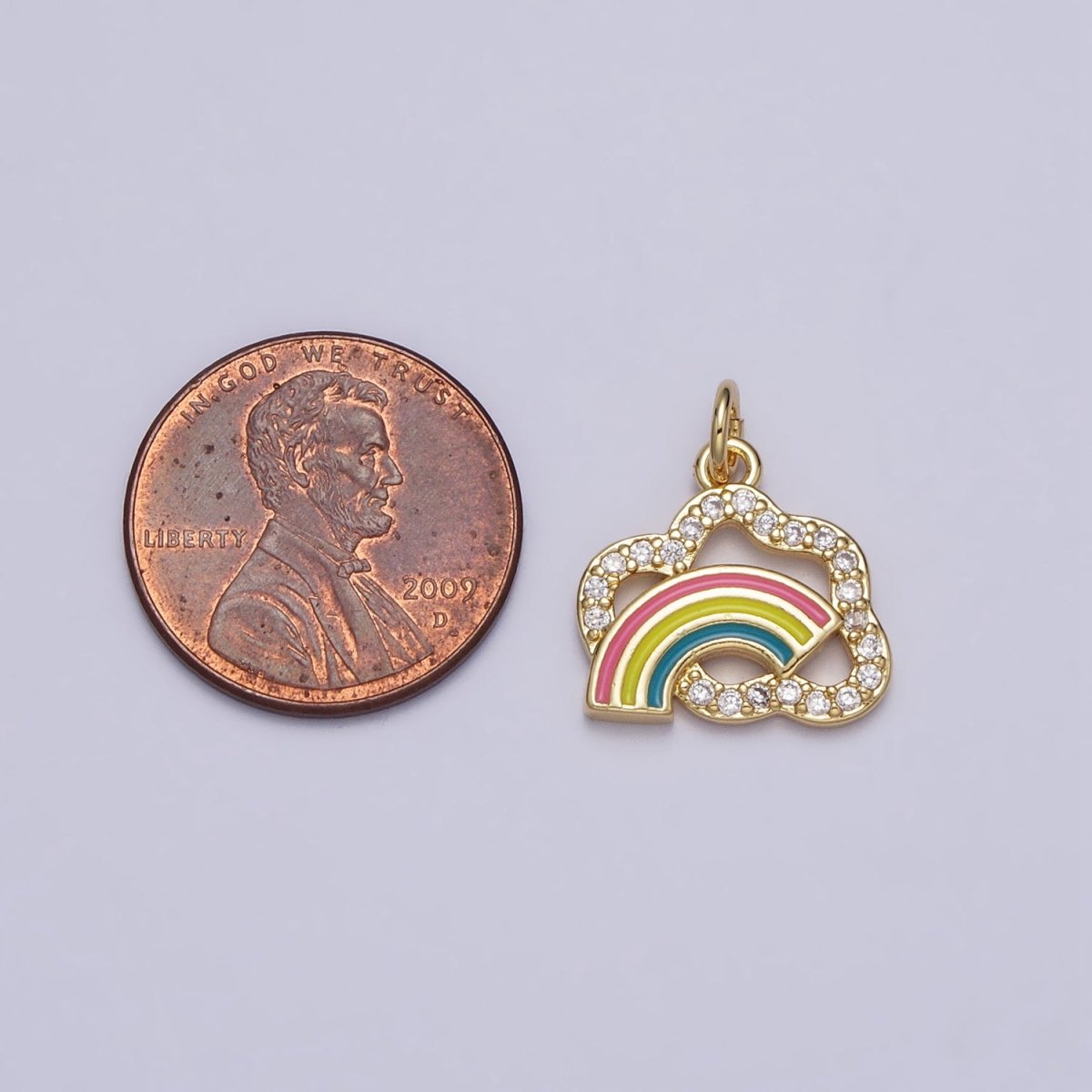 Mini Gold Rainbow Charm Enamel Rainbow Cloud Micro Pave Pendant AC585 - DLUXCA