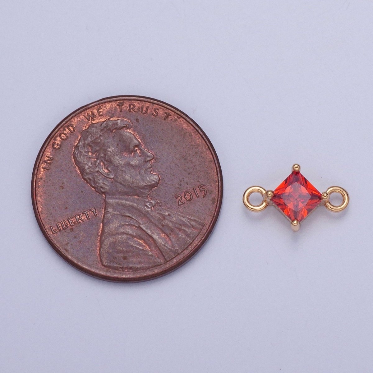 Mini Gold Rhombus Red, Pink CZ Charm Connector For Link Charm Connector | G-918 G-919 - DLUXCA