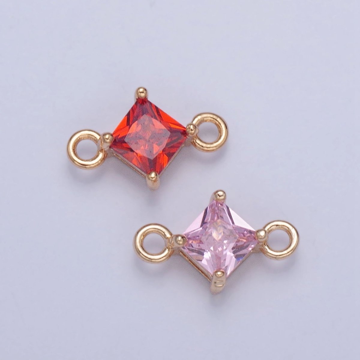 Mini Gold Rhombus Red, Pink CZ Charm Connector For Link Charm Connector | G-918 G-919 - DLUXCA