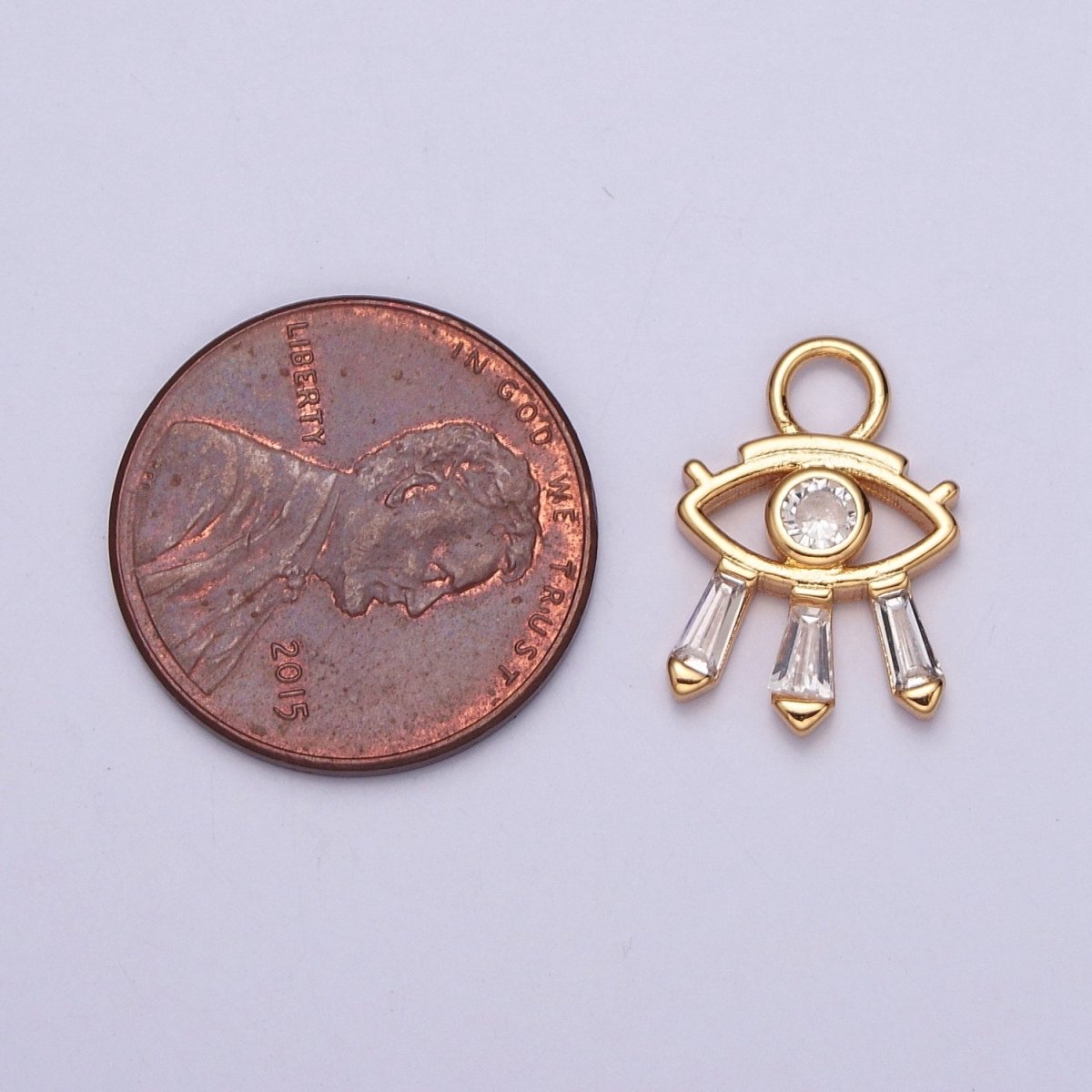 Mini Gold, Silver Evil Eye Charm with Triple Clear Baguette | X-129 AC-221 - DLUXCA