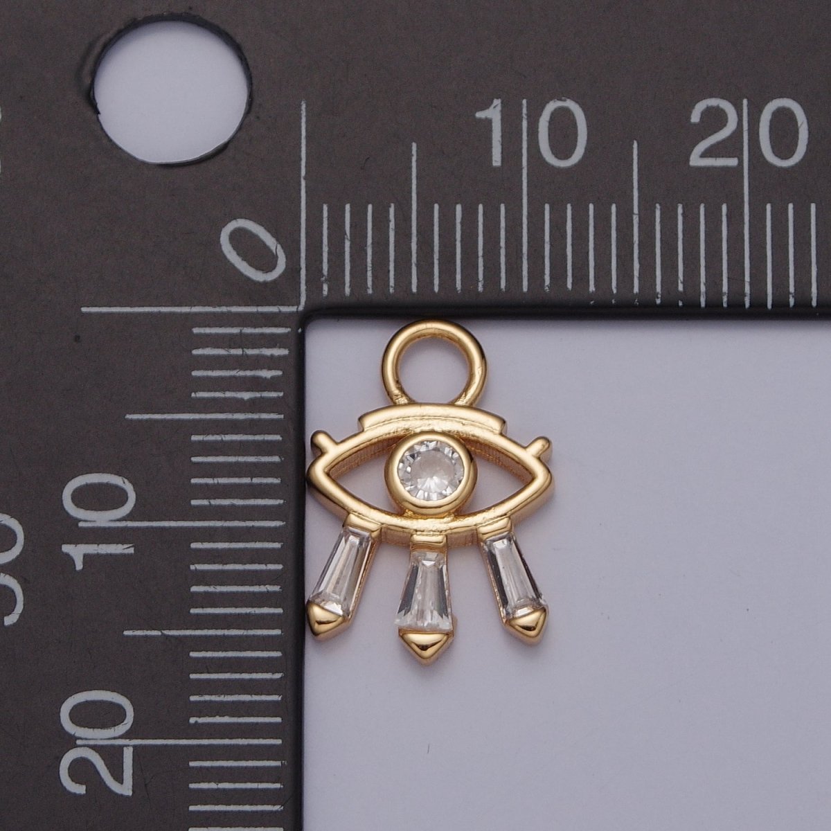 Mini Gold, Silver Evil Eye Charm with Triple Clear Baguette | X-129 AC-221 - DLUXCA