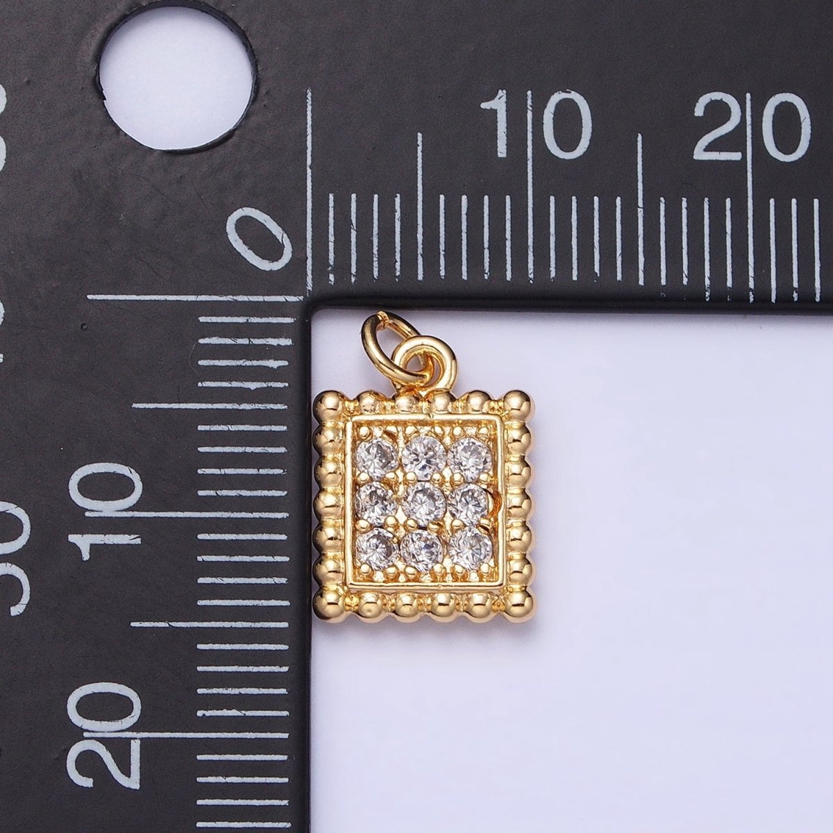 Mini Gold Square Charm Cubic Zirconia Silver Beaded Geometric Charm AC504 AC505 - DLUXCA