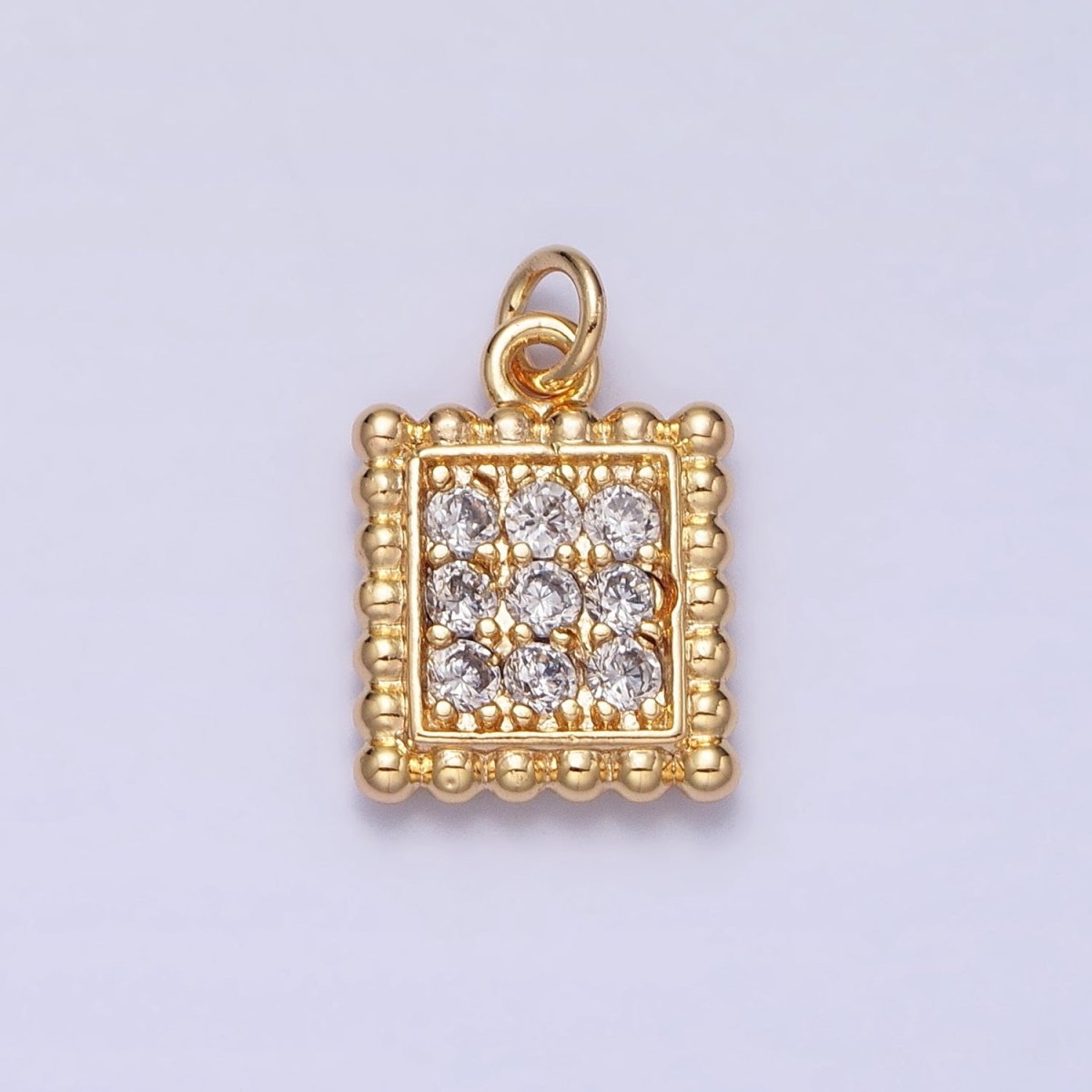 Mini Gold Square Charm Cubic Zirconia Silver Beaded Geometric Charm AC504 AC505 - DLUXCA
