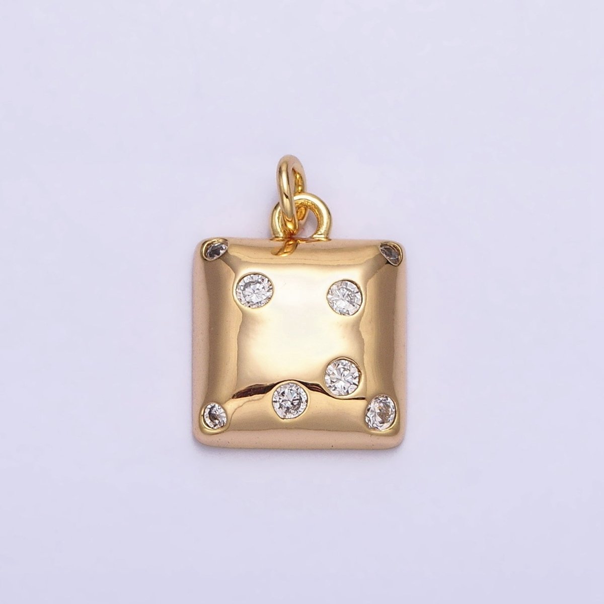 Mini Gold Square Charm with CZ Stone Dots Bubble Geometric Pendant AC471 - DLUXCA