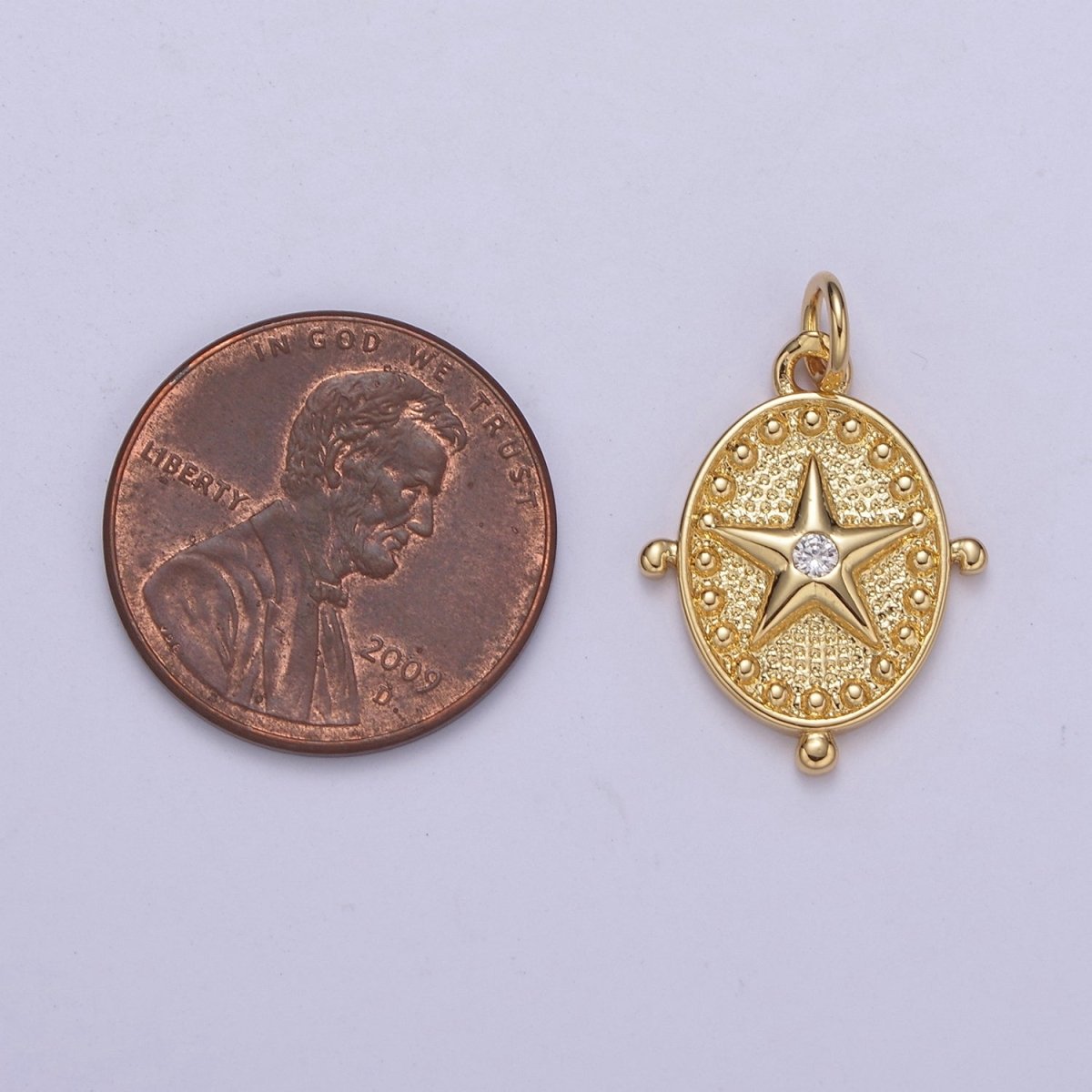 Mini Gold Star Charm Oval Small Medallion add on charm Celestial Jewelry C-579 - DLUXCA