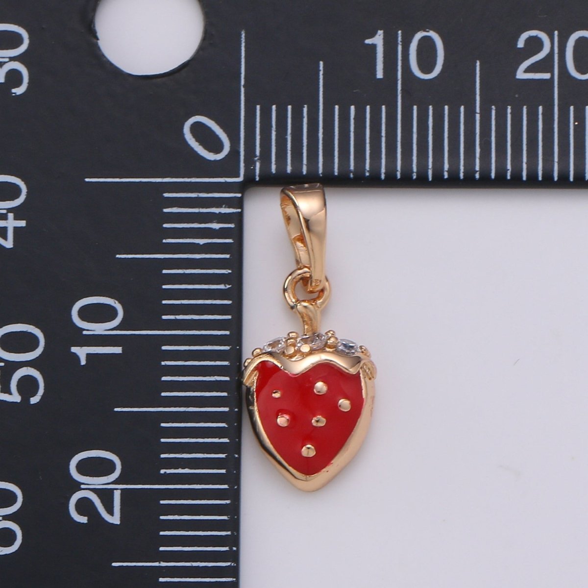 Mini Gold Strawberry Charm Necklace Bracelet Earring Component 18k Gold filled Fruit Charm Enamel Red Strawberry J-111 - DLUXCA