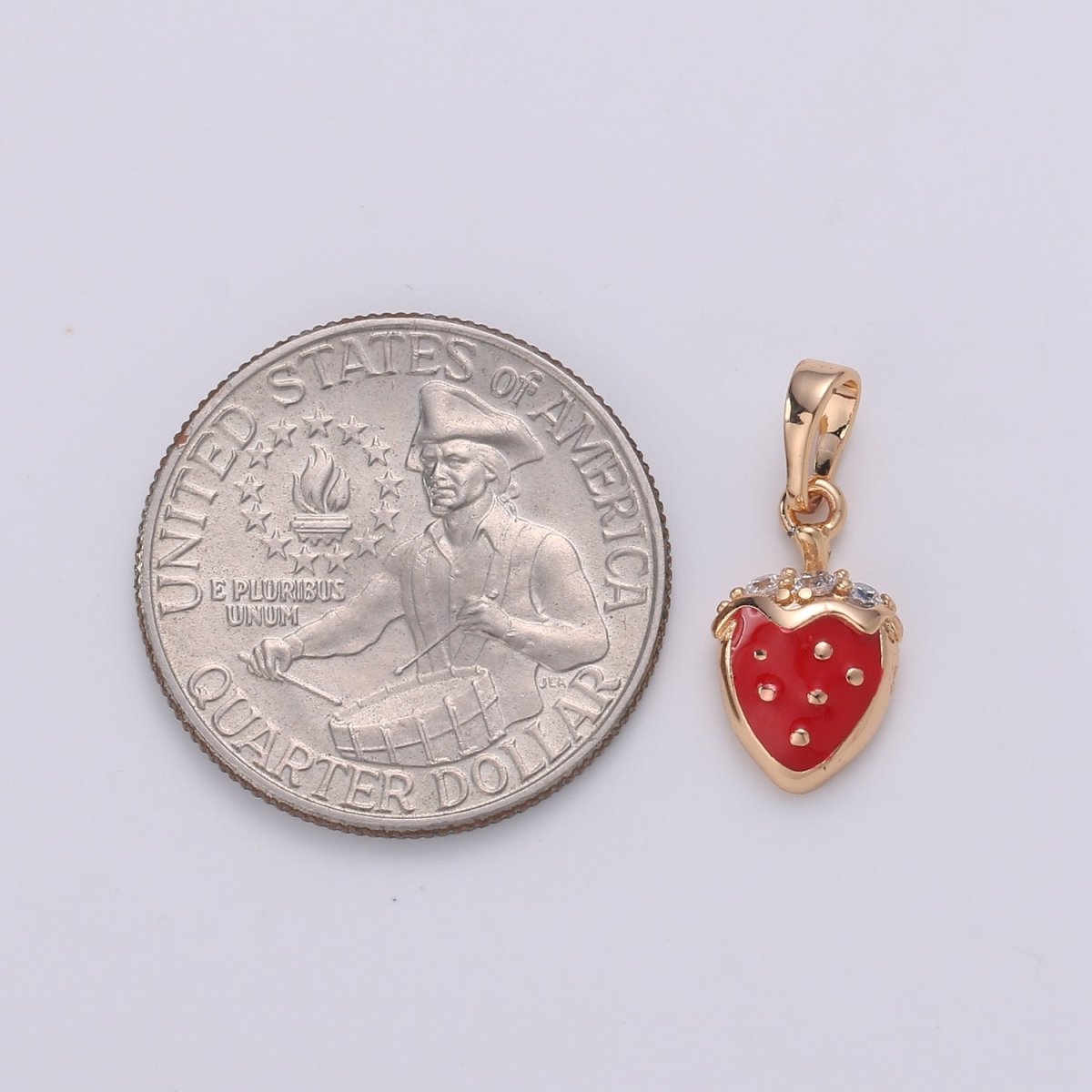 Mini Gold Strawberry Charm Necklace Bracelet Earring Component 18k Gold filled Fruit Charm Enamel Red Strawberry J-111 - DLUXCA