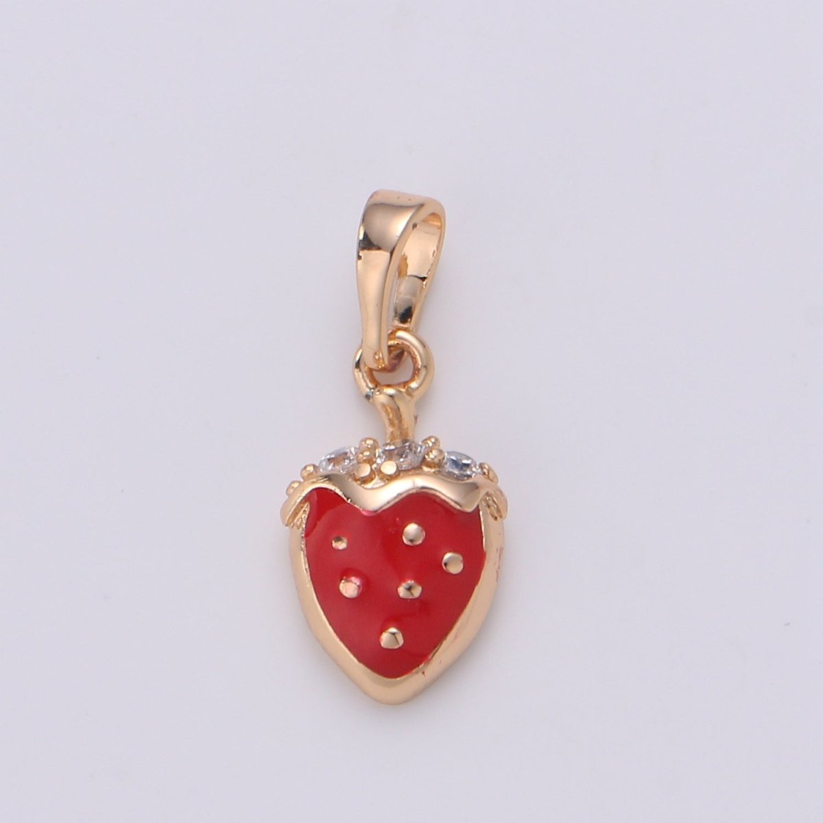 Mini Gold Strawberry Charm Necklace Bracelet Earring Component 18k Gold filled Fruit Charm Enamel Red Strawberry J-111 - DLUXCA