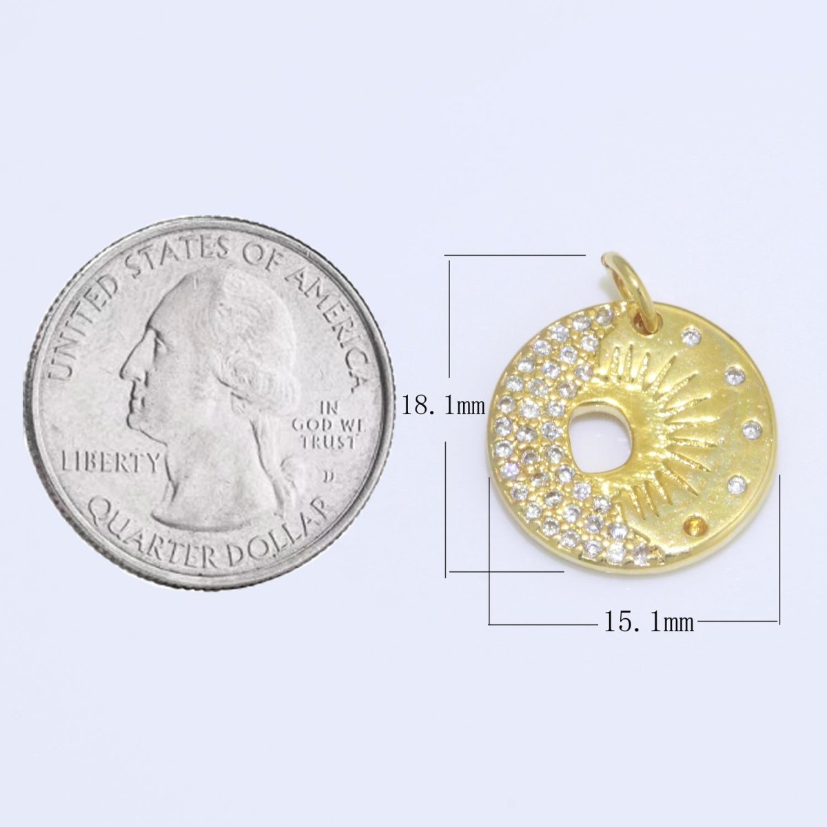 Mini Gold Sun Burst Charm Micro Pave Celestial pendant Jewelry M-693 - DLUXCA
