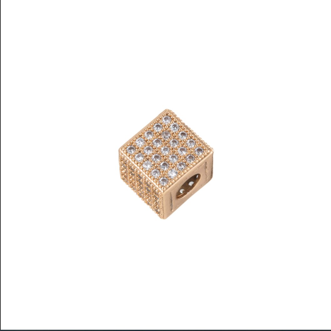 Mini Golden Square Crystal Beads Box CZ Gold Filled Geometric Square Rectangle Shape Jewelry Making Beads B-267 - DLUXCA
