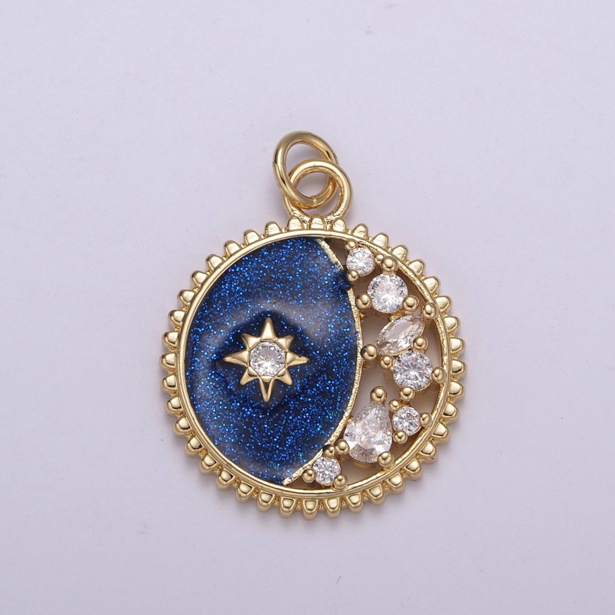Mini Green Blue Celestial Charm Glitter Star Charm with Micro Pave Coin Cz Moon Charms Jewelry Supplies N-211 N-212 - DLUXCA