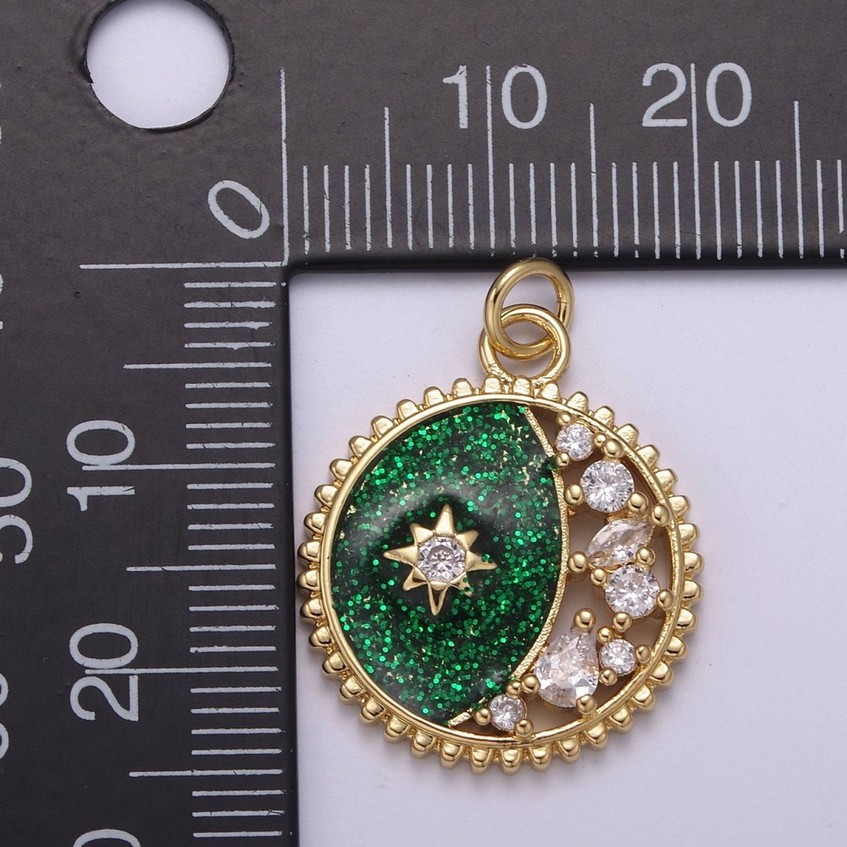 Mini Green Blue Celestial Charm Glitter Star Charm with Micro Pave Coin Cz Moon Charms Jewelry Supplies N-211 N-212 - DLUXCA