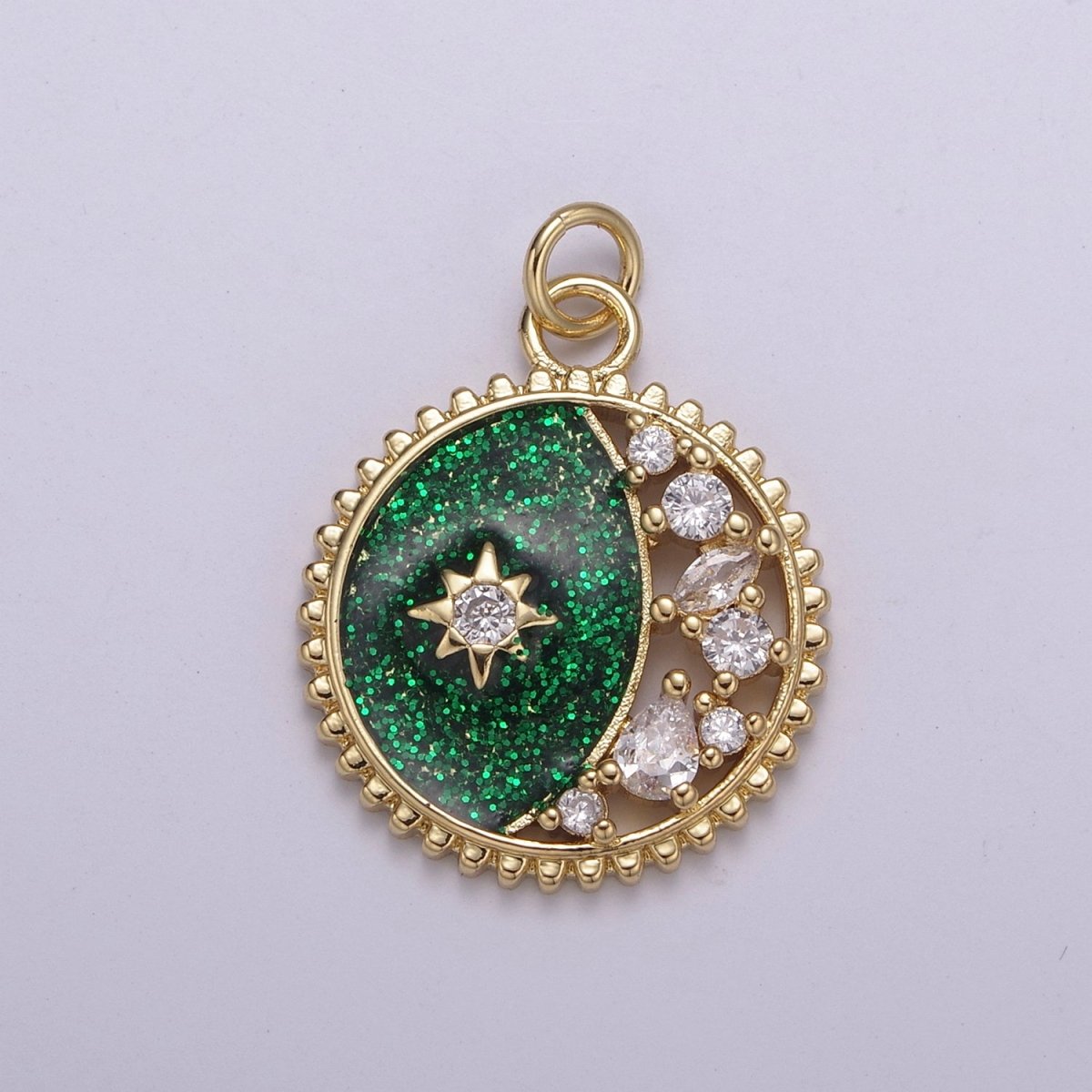 Mini Green Blue Celestial Charm Glitter Star Charm with Micro Pave Coin Cz Moon Charms Jewelry Supplies N-211 N-212 - DLUXCA