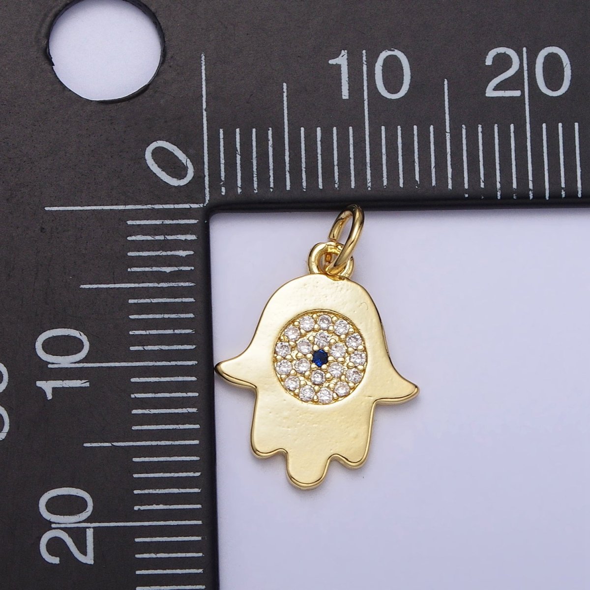Mini Hamsa Hand Clear Micro Paved CZ Add-On Gold Charm | AC217 - DLUXCA