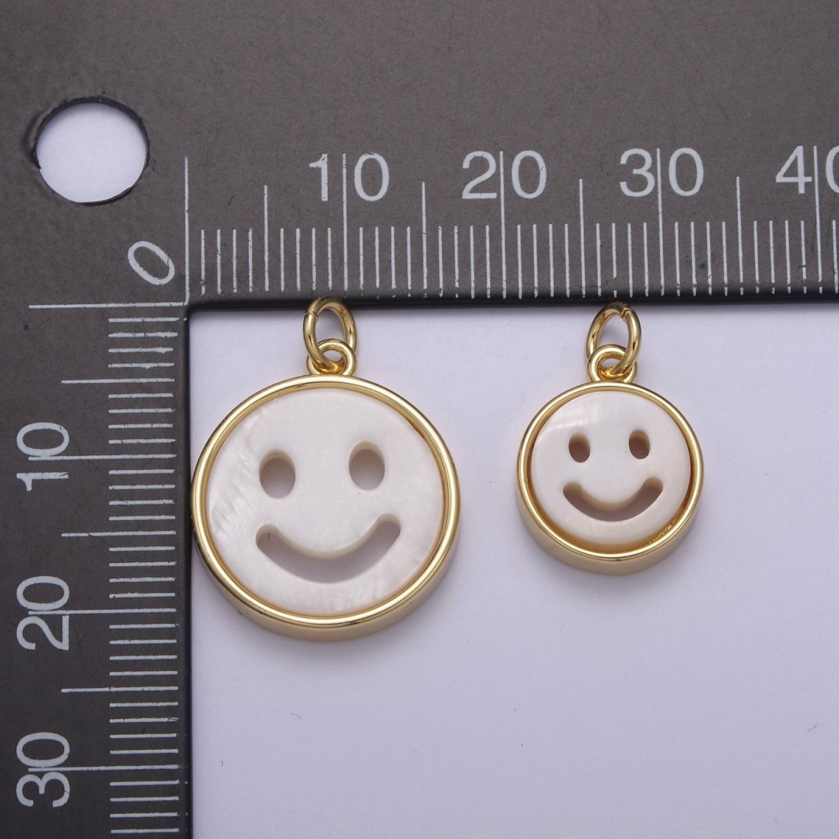 Mini Happy Face Cham White Shell Pearl Smiley Face Charm in 14k Gold Filled N-802 N-803 - DLUXCA