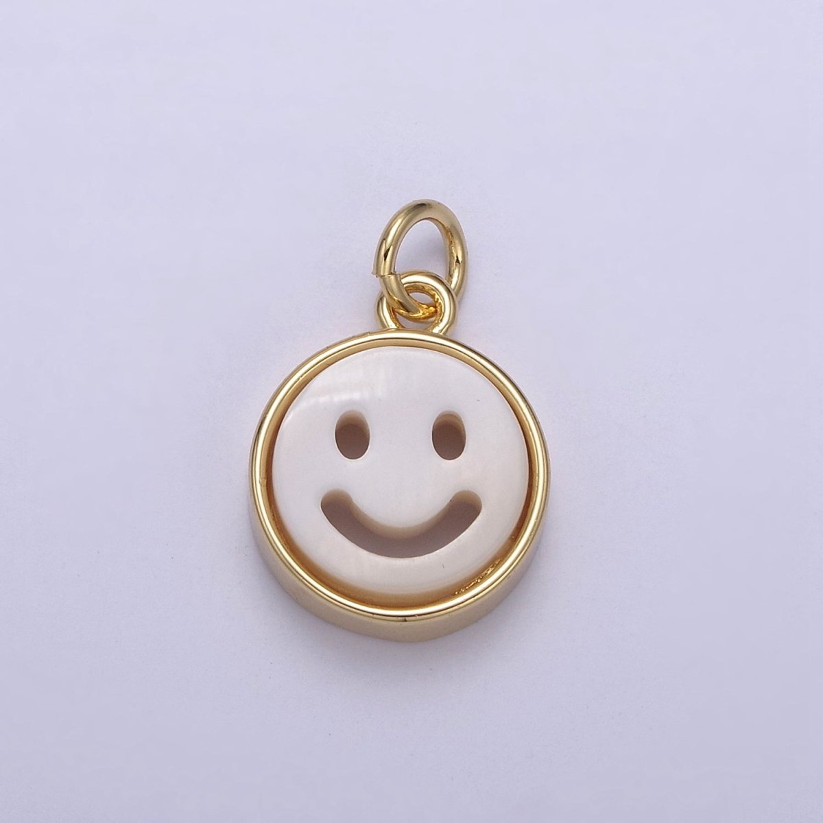 Mini Happy Face Cham White Shell Pearl Smiley Face Charm in 14k Gold Filled N-802 N-803 - DLUXCA