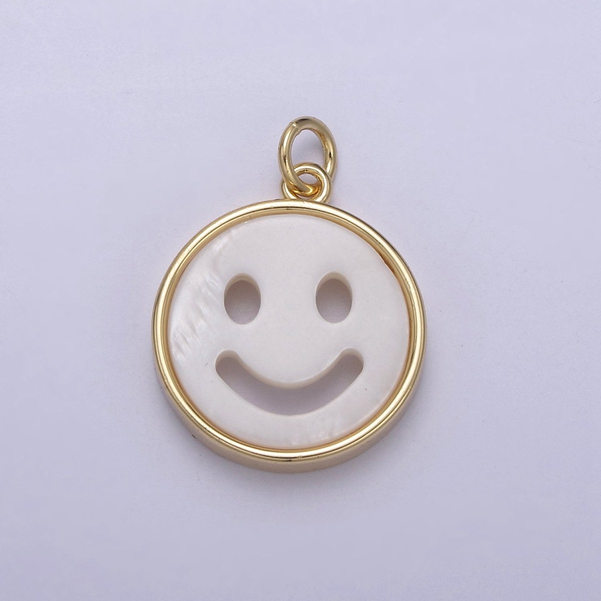 Mini Happy Face Cham White Shell Pearl Smiley Face Charm in 14k Gold Filled N-802 N-803 - DLUXCA