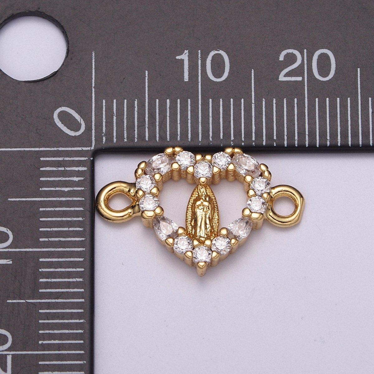 Mini Heart Cz Gold Lady Guadalupe Charm Link Connector for Bracelet Necklace Supply Component F-068 - DLUXCA