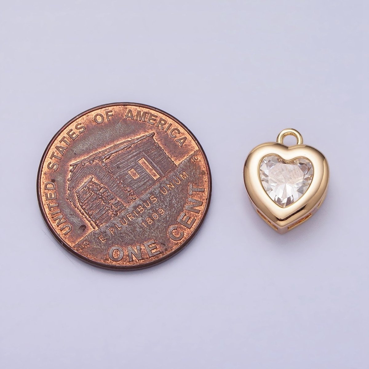 Mini Heart CZ Pendant, Bezel Setting Heart Charm, 14K Gold Plated AC473 AC474 - DLUXCA