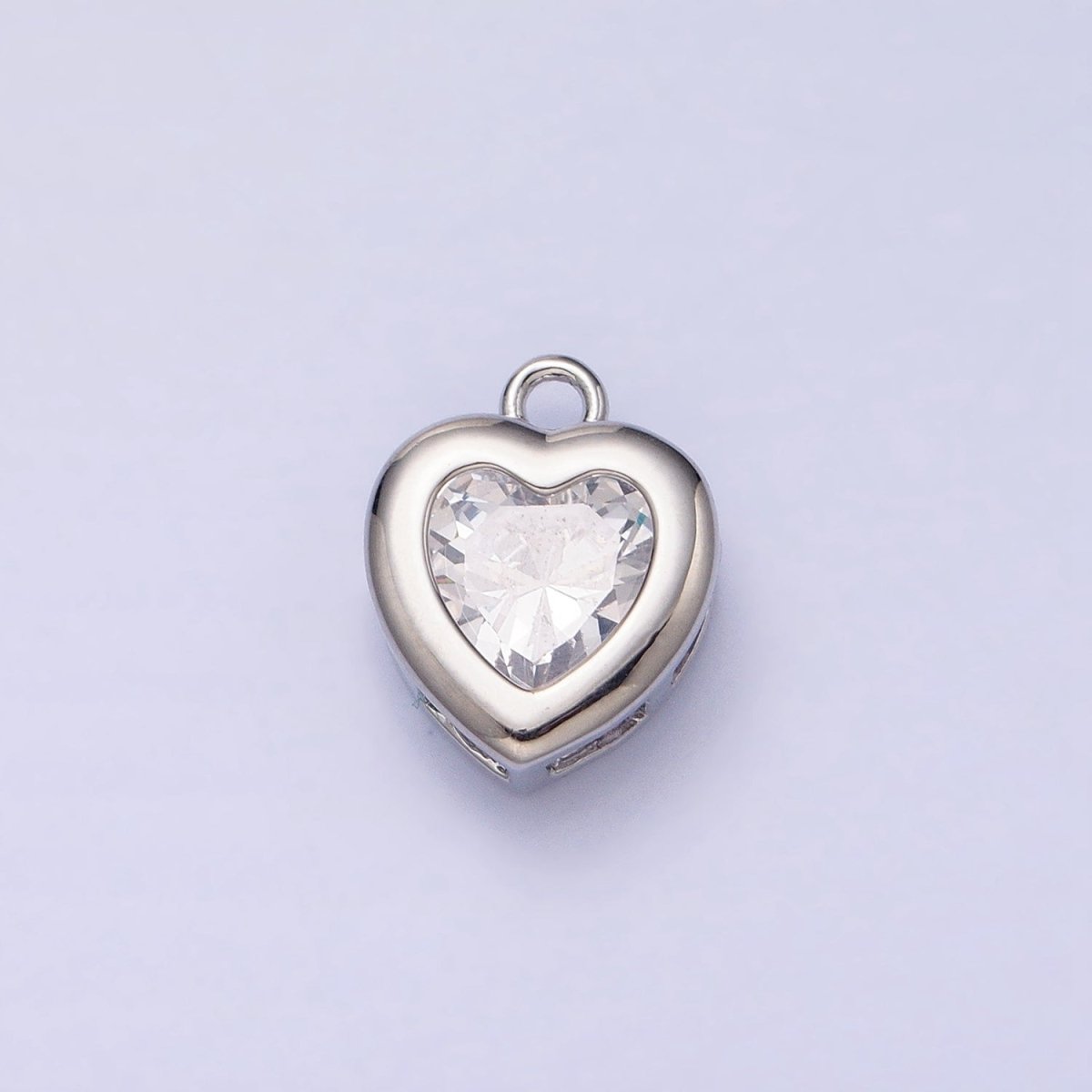 Mini Heart CZ Pendant, Bezel Setting Heart Charm, 14K Gold Plated AC473 AC474 - DLUXCA