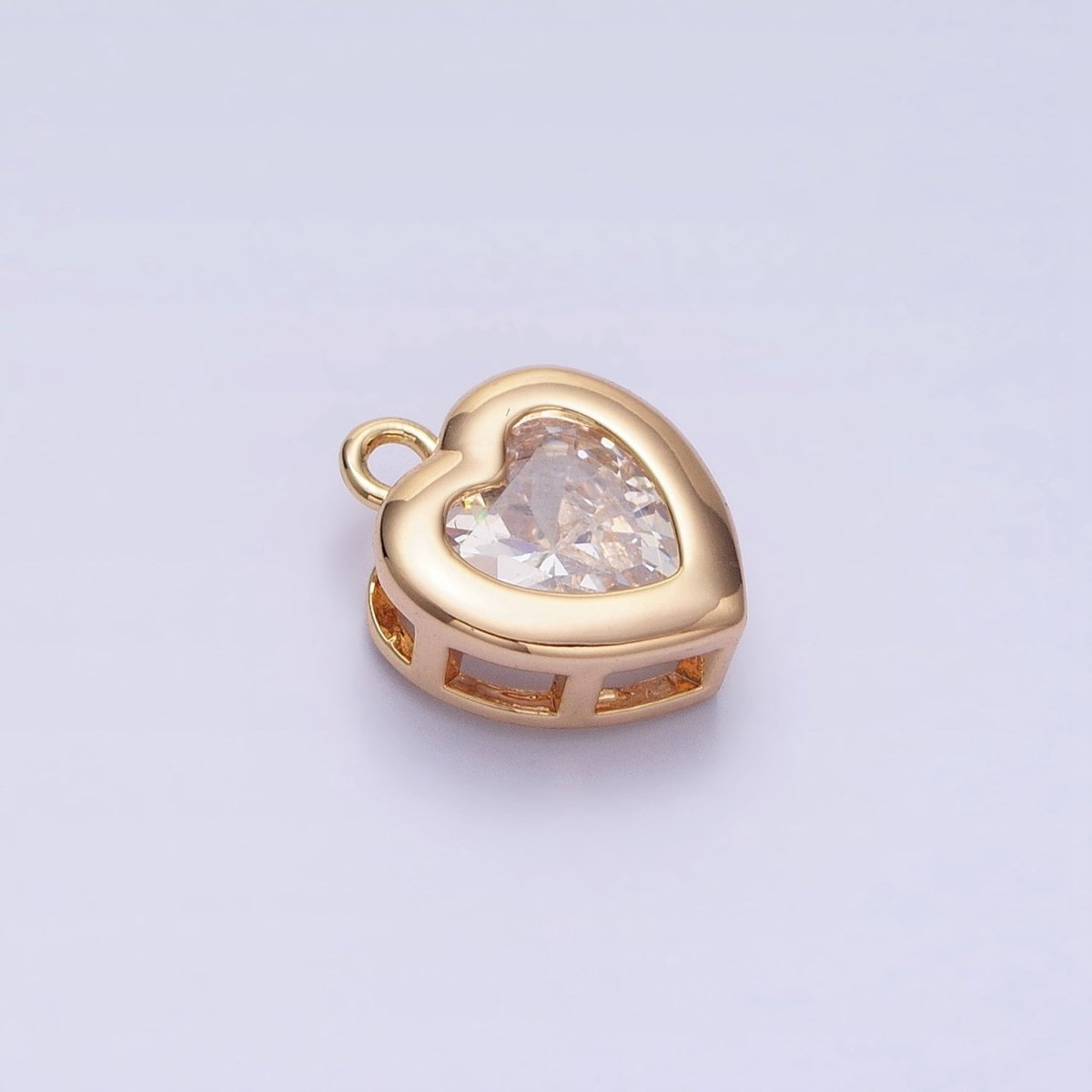 Mini Heart CZ Pendant, Bezel Setting Heart Charm, 14K Gold Plated AC473 AC474 - DLUXCA