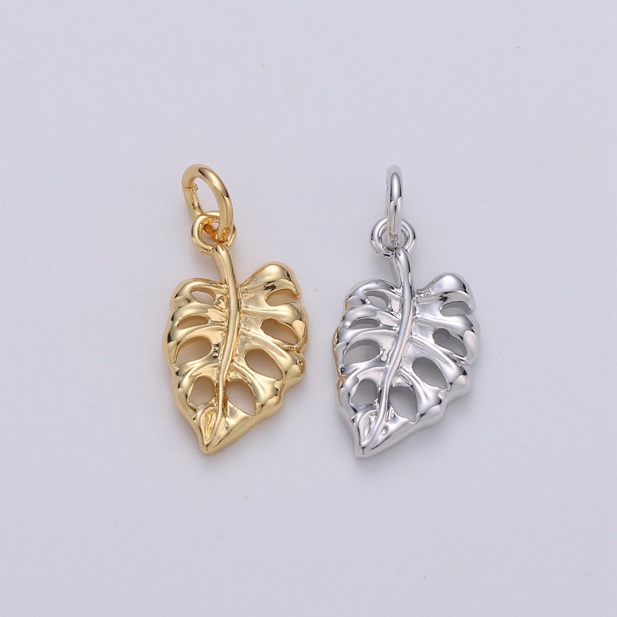 Mini Leaf Charm Small Dainty Monstera Charm 14K gold filled Lead Free, Nickel free for Bracelet necklace earrings Component Silver Leaf, D-465 - DLUXCA