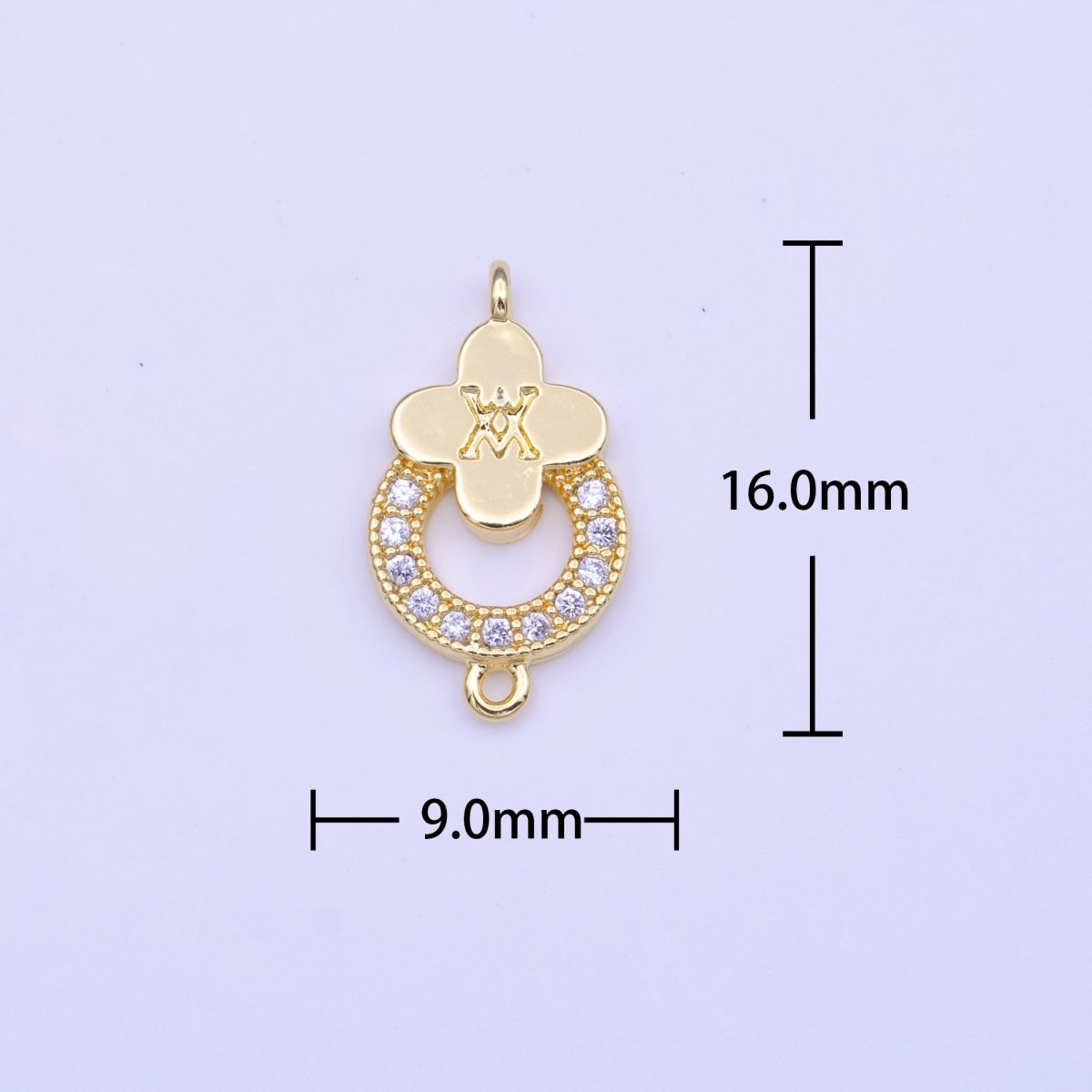Mini Micro Paved CZ Round Quatrefoil Gold Link Connector | Y-650 - DLUXCA