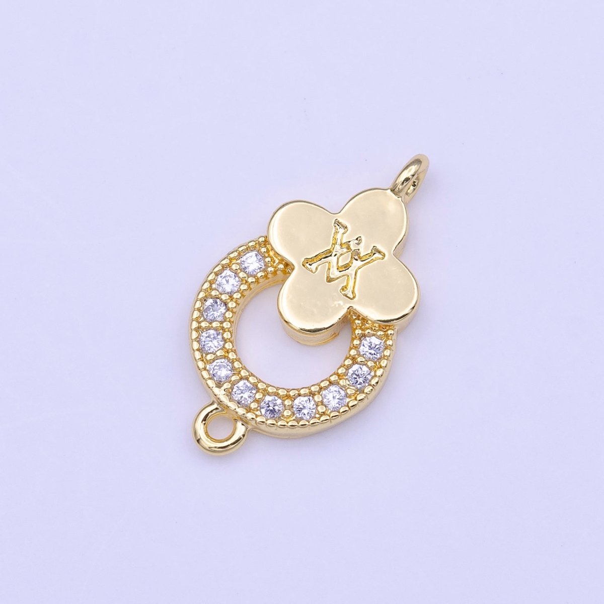 Mini Micro Paved CZ Round Quatrefoil Gold Link Connector | Y-650 - DLUXCA