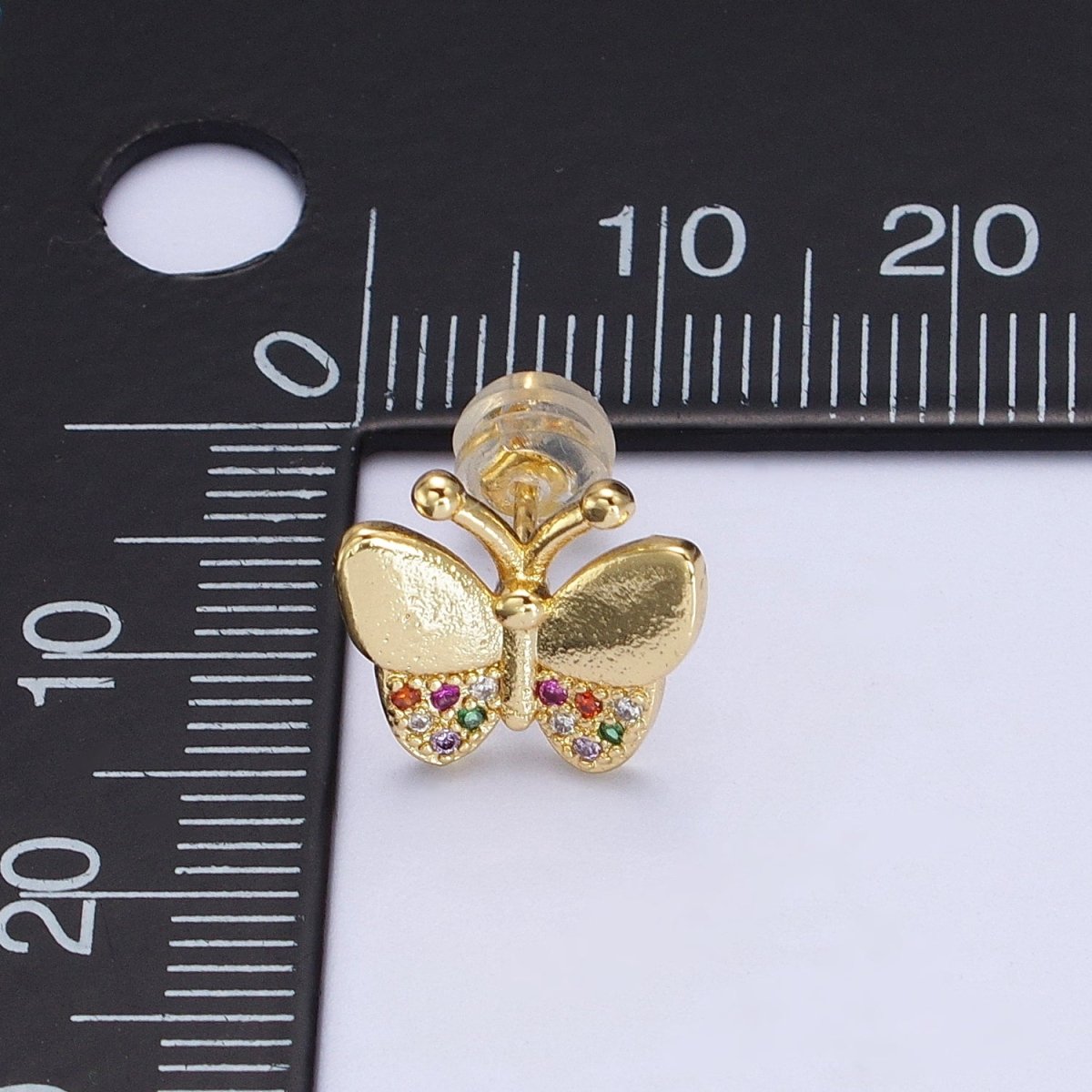 Mini Multicolor CZ Gold Butterfly Wings Stud Earrings | AB007 - DLUXCA
