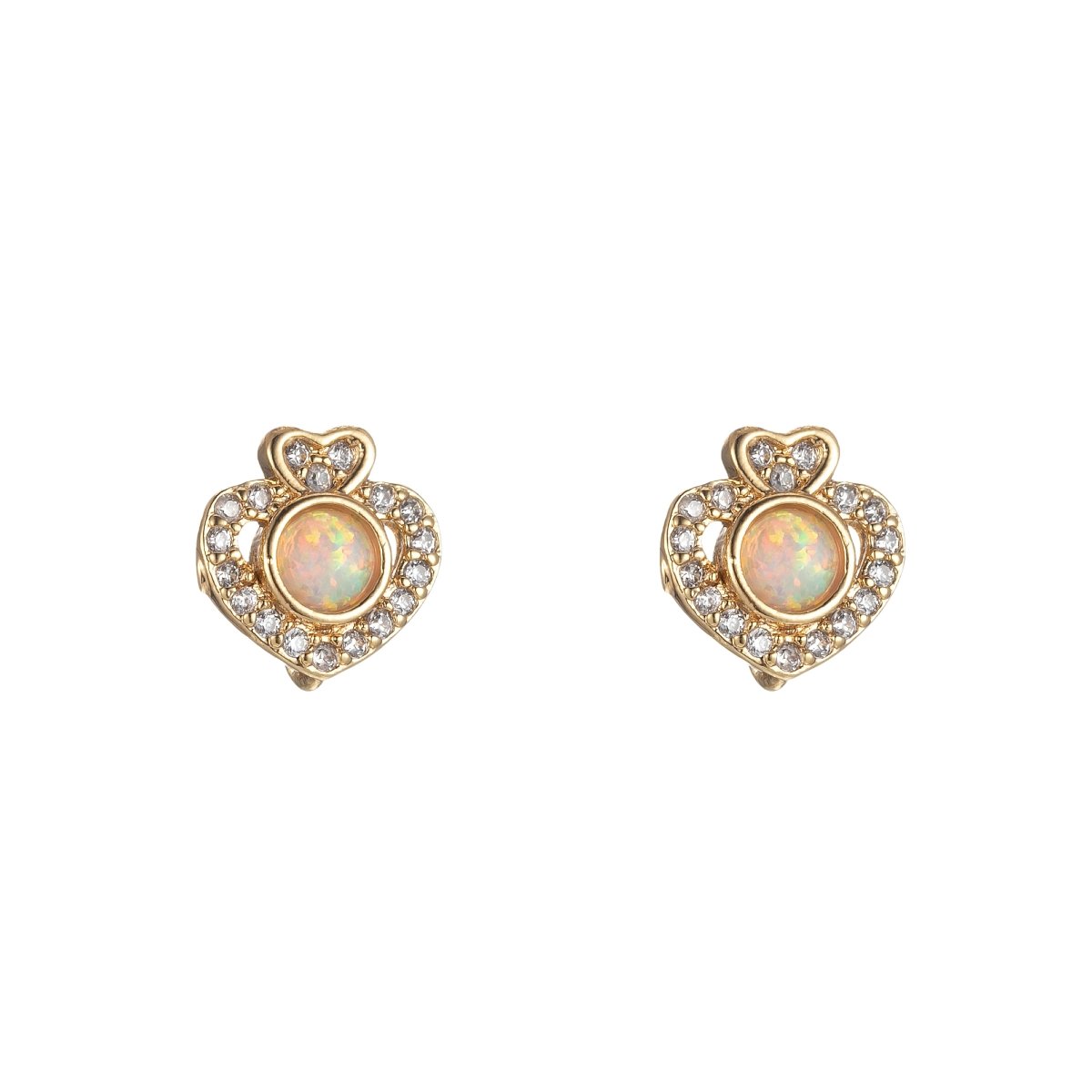 Mini Opal Heart Stud Earring Cartilage Earring, Gold Hear stud, dainty gold Minimalist earring Pushback stud L-513 L-514 - DLUXCA