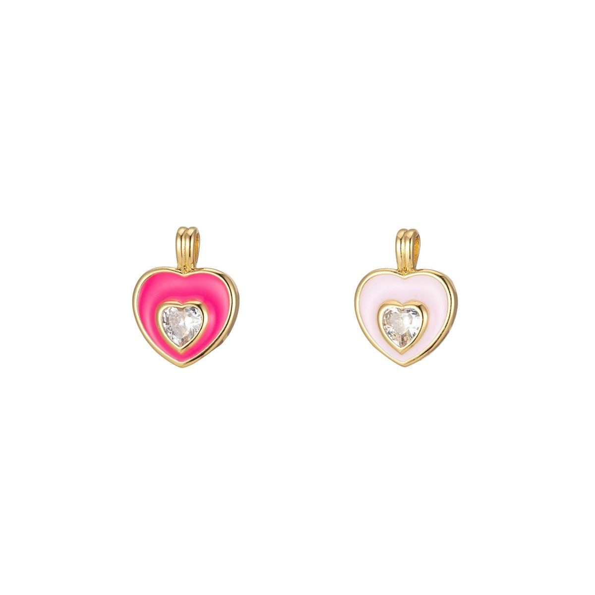 Mini Pink Heart Enamel Charm Pendant J-835 J-836 - DLUXCA