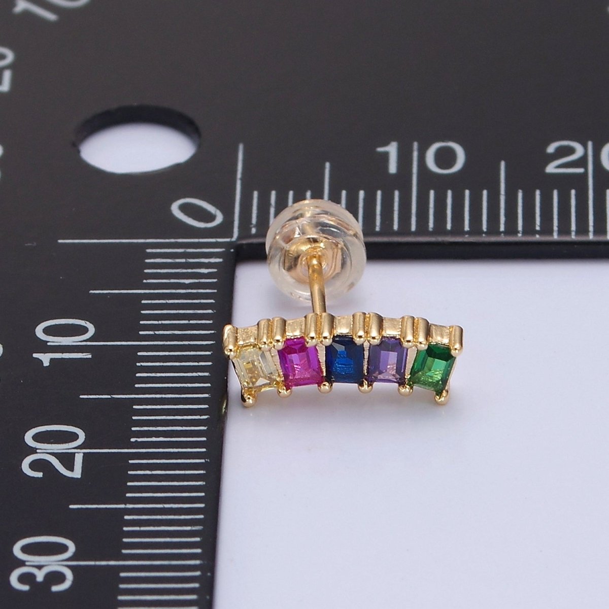 Mini Rainbow Baguette Cz Stud Earring T-390 - DLUXCA